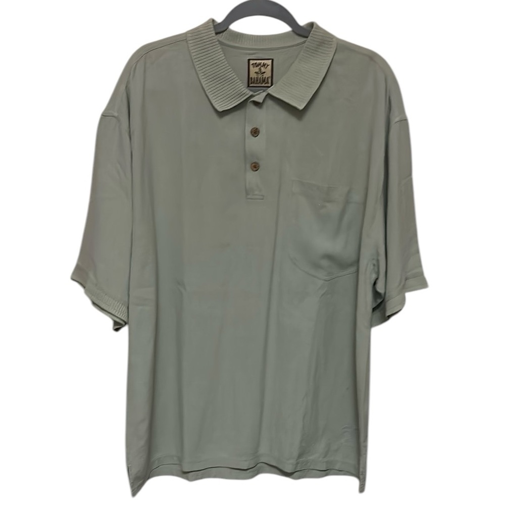Vintage Tommy Bahama 100% Silk Light Mint Green Polo Shirt Size XL